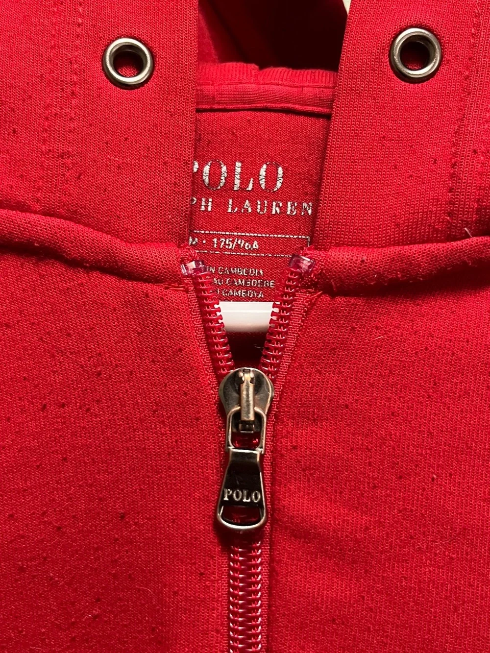Polo by Ralph Lauren Red Zip-Up Hoodie with Black 'P' Patch Mens Medium